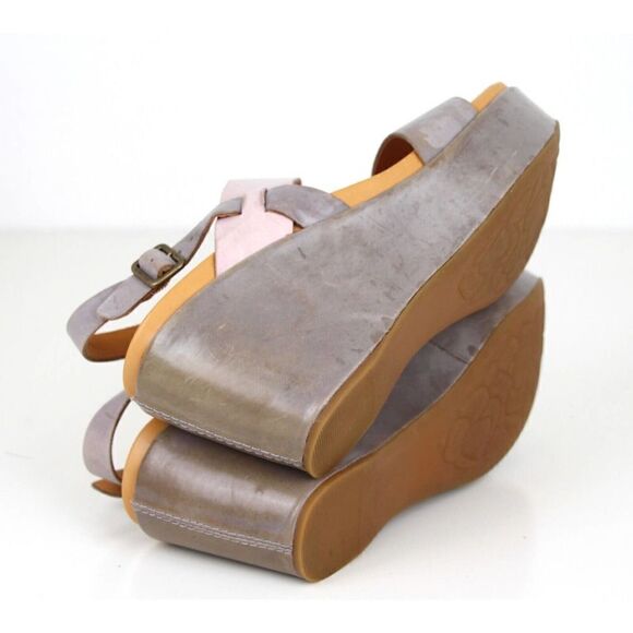 Kork-Ease GRAY PINK GENUINE LEATHER OPEN TOE HIGH HEEL WEDGE SHOES Sz 8M - Picture 11 of 11